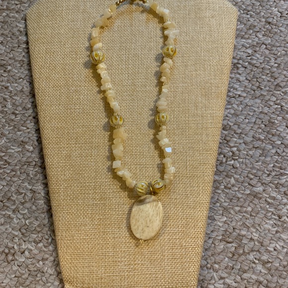 Rare yellow adventurine and scolecite necklace with lamp work beads and crystals - Picture 6 of 8